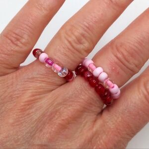 Playful Cherry Pink Beaded Ring Set